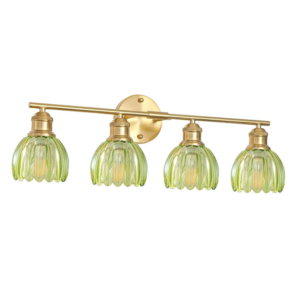 26 in. 4-Light Gold Vintage Bathroom Vanity Light Fixture Over Mirror with Green Tulip Glass Shade, E26 Base price history on PriceWatchPro