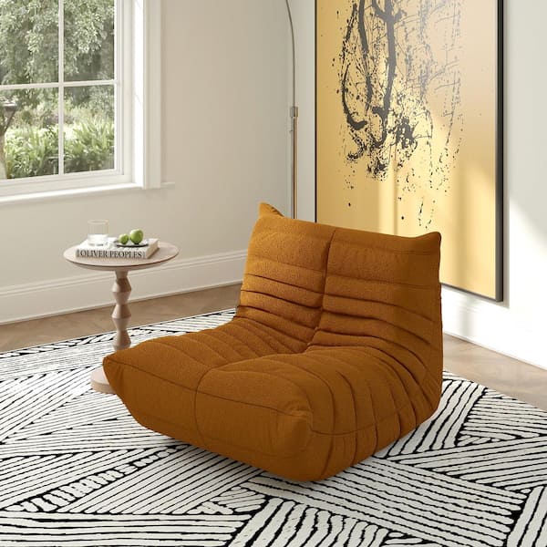 Magic Home Brown Teddy Velvet Polyester 34 in. Fireside Lazy Sofa Bean Bag Chair Rebound Sponge Lounge Floor Sofa for Bedroom