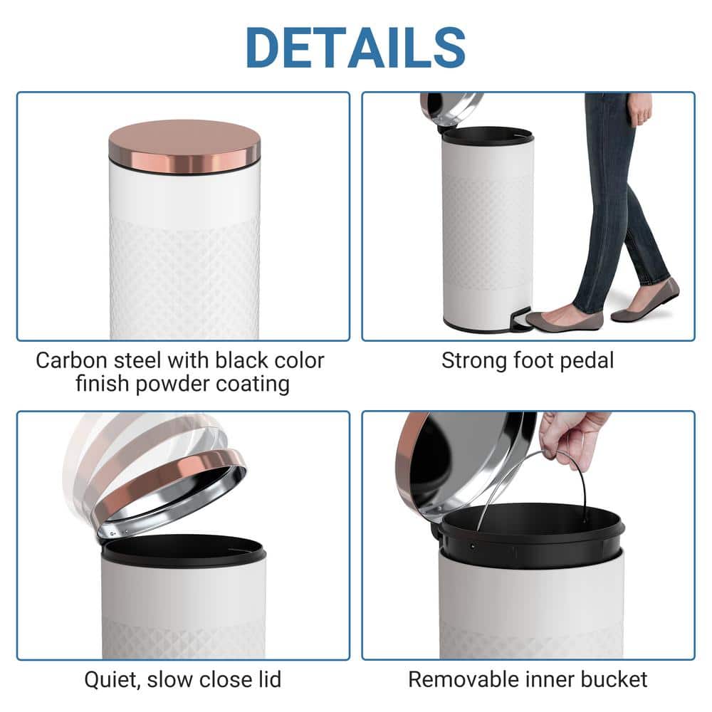 White Stainless Steel Pedal Trash Can with Diamond Design