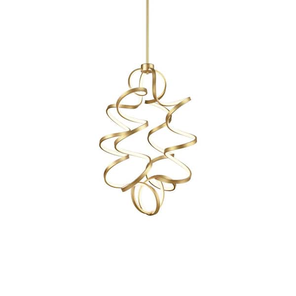 KUZCO Synergy 34 in. 4-Light 107-Watt Antique Brass Integrated LED Chandelier
