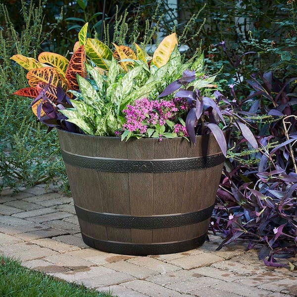 Large Indoor Outdoor Rustic Whiskey Barrel Garden Planting Planter Flower Pot 