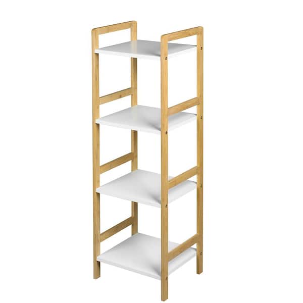 FUNKOL Four layers 14.21 in. W x 11.81 in. D x 43.31 in. H Clear MDF Freestanding Bathroom Shelf