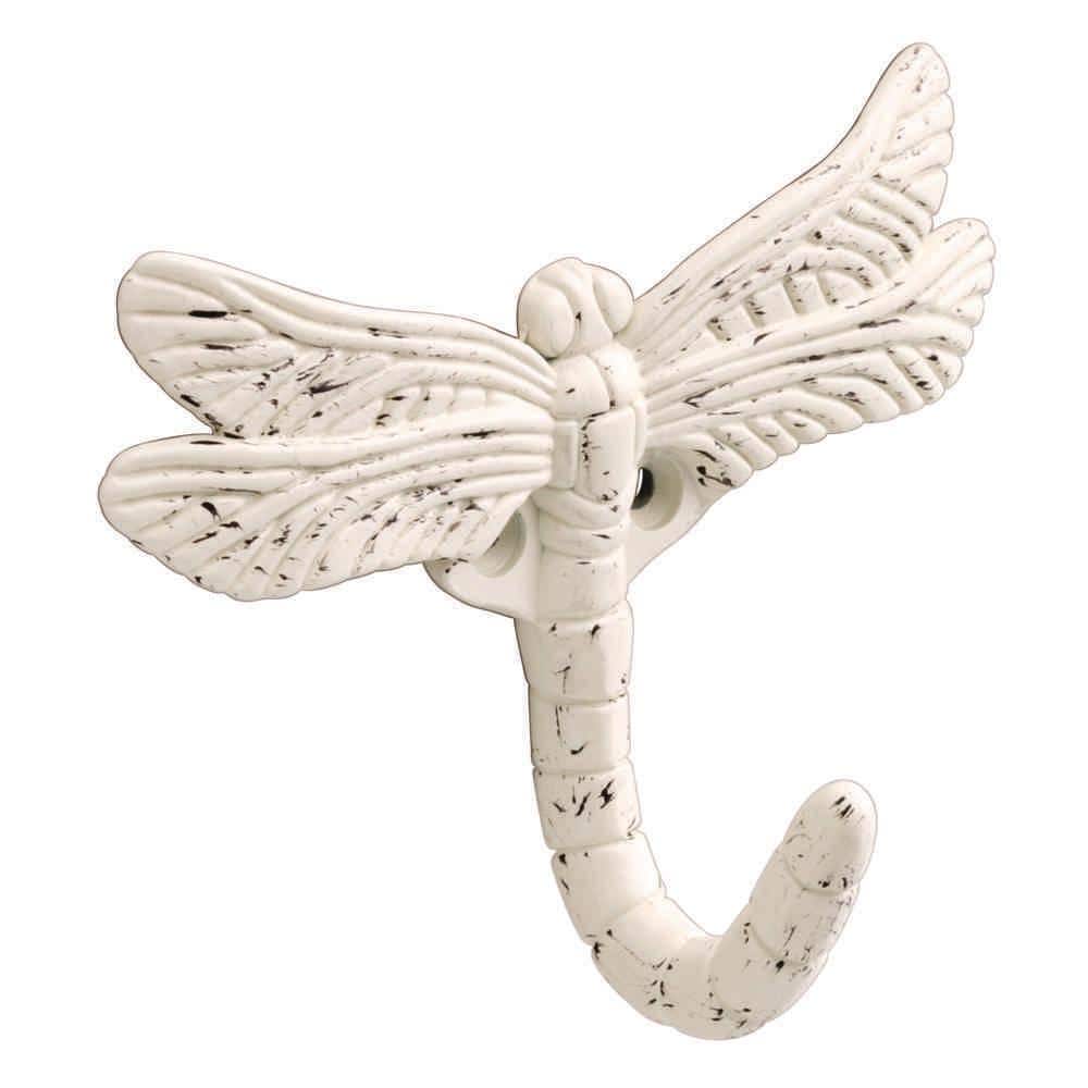 Liberty 6-1/3 in. Vintage Antique White Dragonfly Wall Hook B10694C-254-U -  The Home Depot