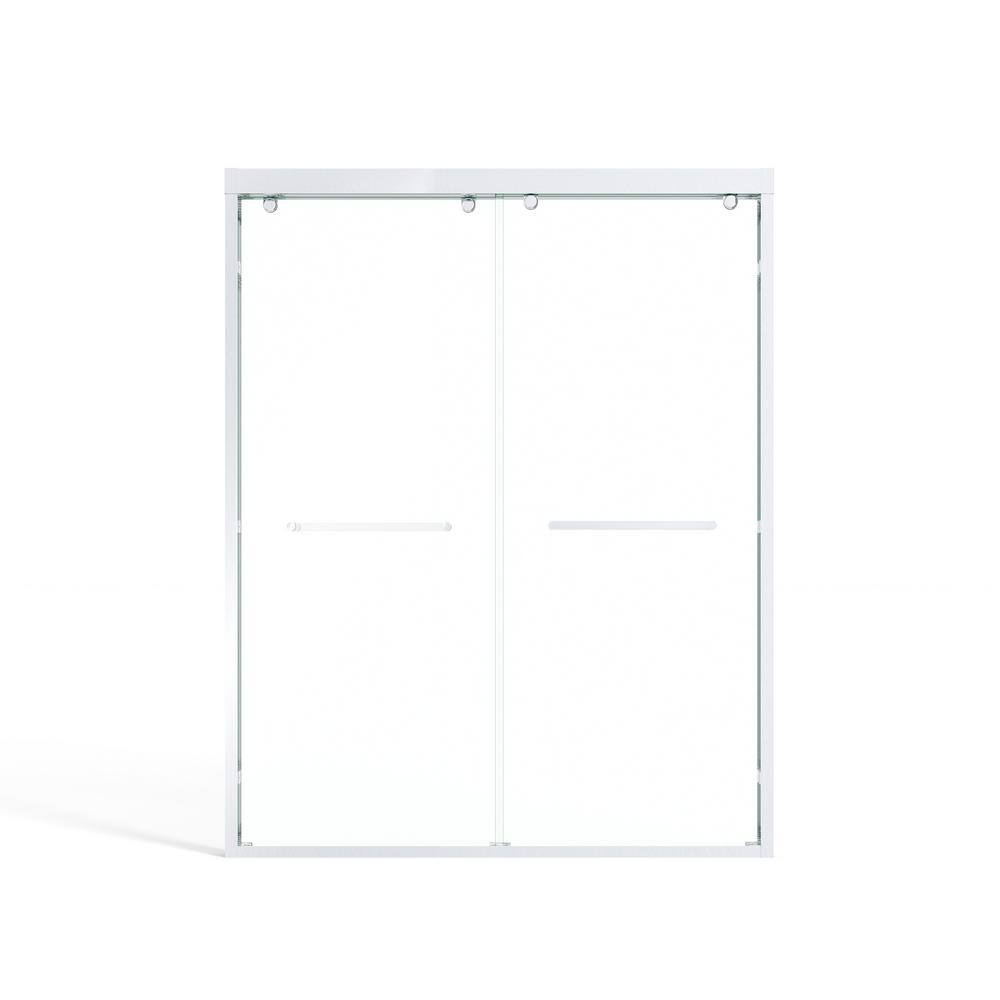 60 in. W x 76 in. H Sliding Shower Door Framed in Silver with Clear Glass a