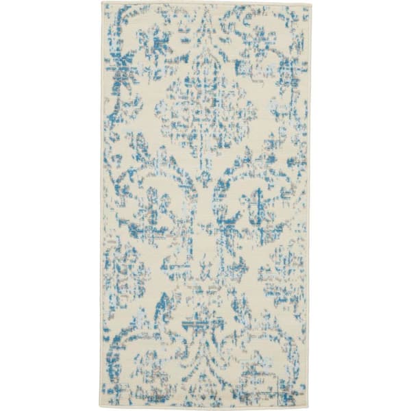 Nourison Jubilant Ivory/Blue doormat 2 ft. x 4 ft. Persian Vintage Kitchen Area Rug