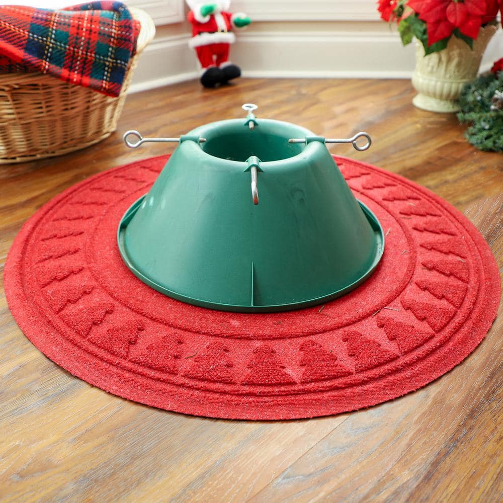 Red Pine Tree Round Christmas Tree Skirt with Rubber Backing