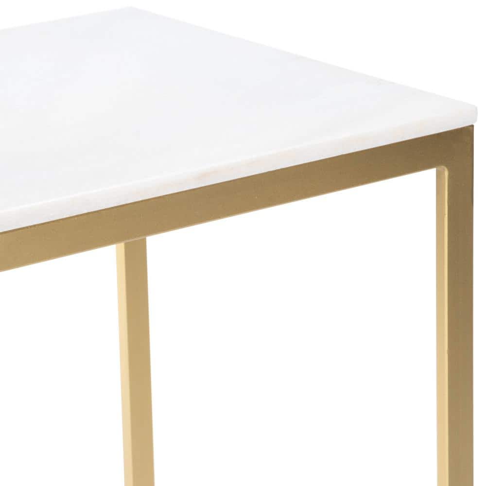 Antique Gold & White Marble Square End Table