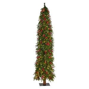 7 ft. Victoria Fir Faux Christmas Tree with 300 Multi-Color (Multi-Function) LED Lights, Berries & 565 Bendable Branches