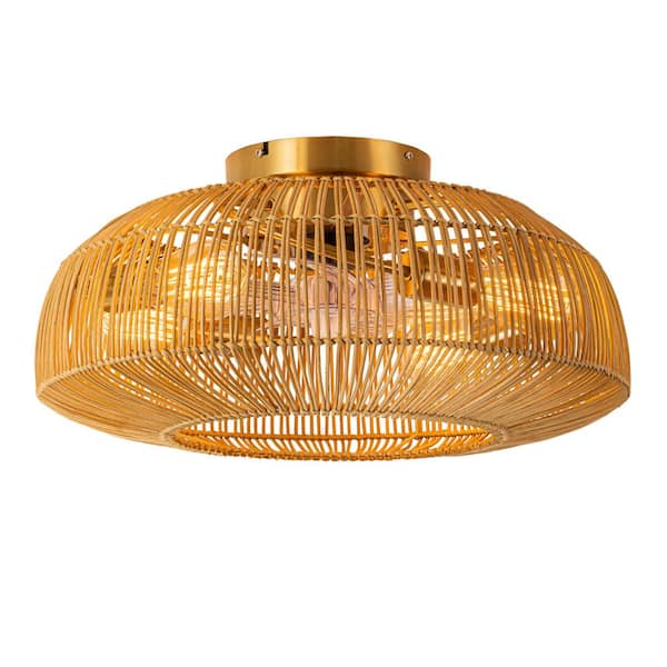 RRTYO Ptolemy 19.6 in. 4-Light Farmhouse Indoor Brown Woven Rattan 7-Blade Standard Ceiling Fan Lighting with Remote