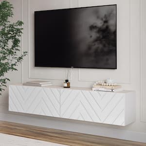 Alessio White 59 in. Floating TV Stand Fits TV's up to 65 in. with Wall Mount Feature