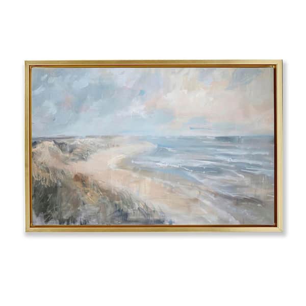 Faded Summer Beach by LSR Design Studio Gold Floater Frame Coastal Graphic Art Print 21 in. x 31 in.