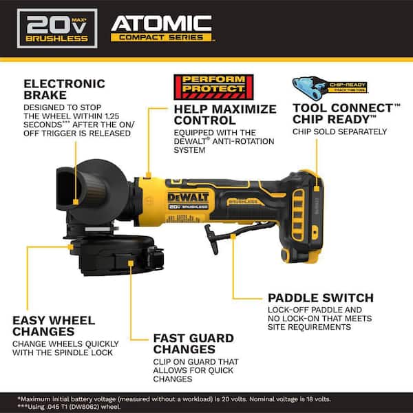 ATOMIC 20V MAX Cordless 4-1/2 in. Angle Grinder with Paddle Switch (Tool Only)