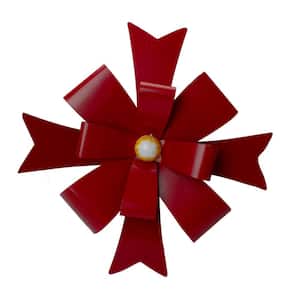 19 in. Red Metal Christmas Bow Wall Decoration