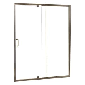 Cove 48 in. W x 69 in. H Semi-Frameless Pivot Shower Door and Fixed Panel in Brushed Nickel with C-Handle and Knob
