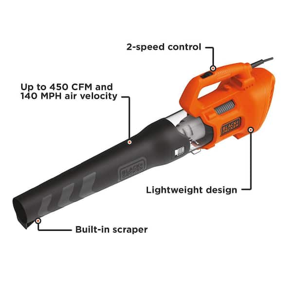 BLACK+DECKER 450-CFM 140-MPH Corded Electric Handheld Leaf Blower in the Leaf  Blowers department at