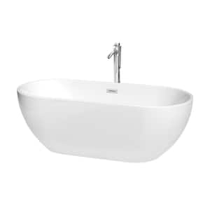 Brooklyn 67 in. Acrylic Flatbottom Bathtub in White with Polished Chrome Trim and Floor Mounted Faucet