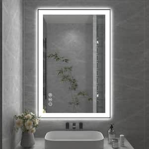 36 in. W x 24 in. H Rectangular Aluminum Framed Backlit and Front light LED wall mounted Bathroom Vanity Mirror in Black