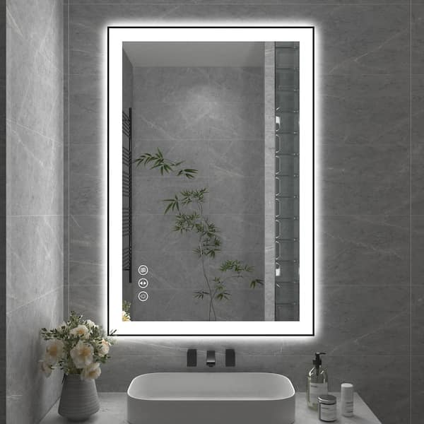 Hpeytaire 36 in. W x 24 in. H Rectangular Aluminum Framed Backlit and Front  light LED wall mounted Bathroom Vanity Mirror in Black SM02-610912-120 -  The Home Depot