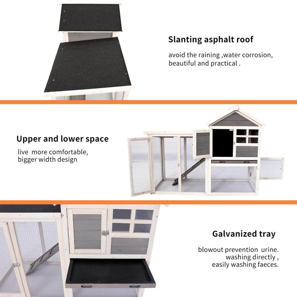 Gray and White 48'' Wooden Chicken Coop with Enclosure