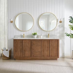 Cairo 72 in.W x 22 in.D x 33.9 in.H Double Bath Vanity in Oak Weathered Brown with Silk White Quartz Stone Top