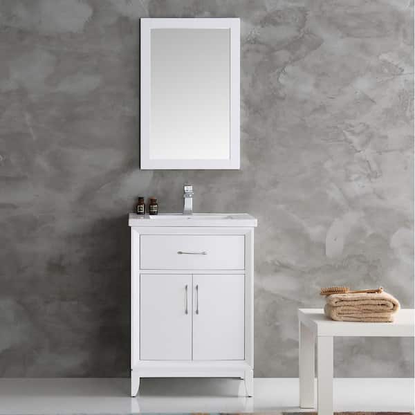 Cambridge 24 in. Vanity in White with Porcelain Vanity Top in White with White Ceramic Basin and Mirror