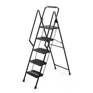 5.2 ft. Black Steel Folding 5 Step Ladder (8 ft. Reach), 500 lbs.  Load Capacity