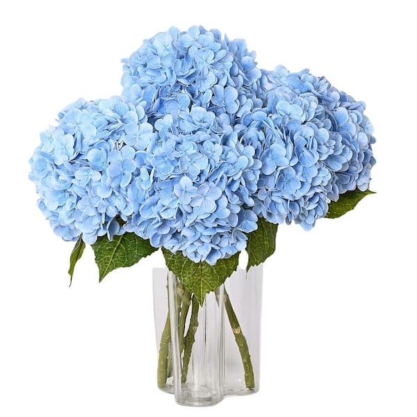 Afoxsos 12 in. 3-Pieces Blue Indoor Artificial Hydrangea Flower-Latex Real Touch for Home Decor Party Wedding Centerpieces