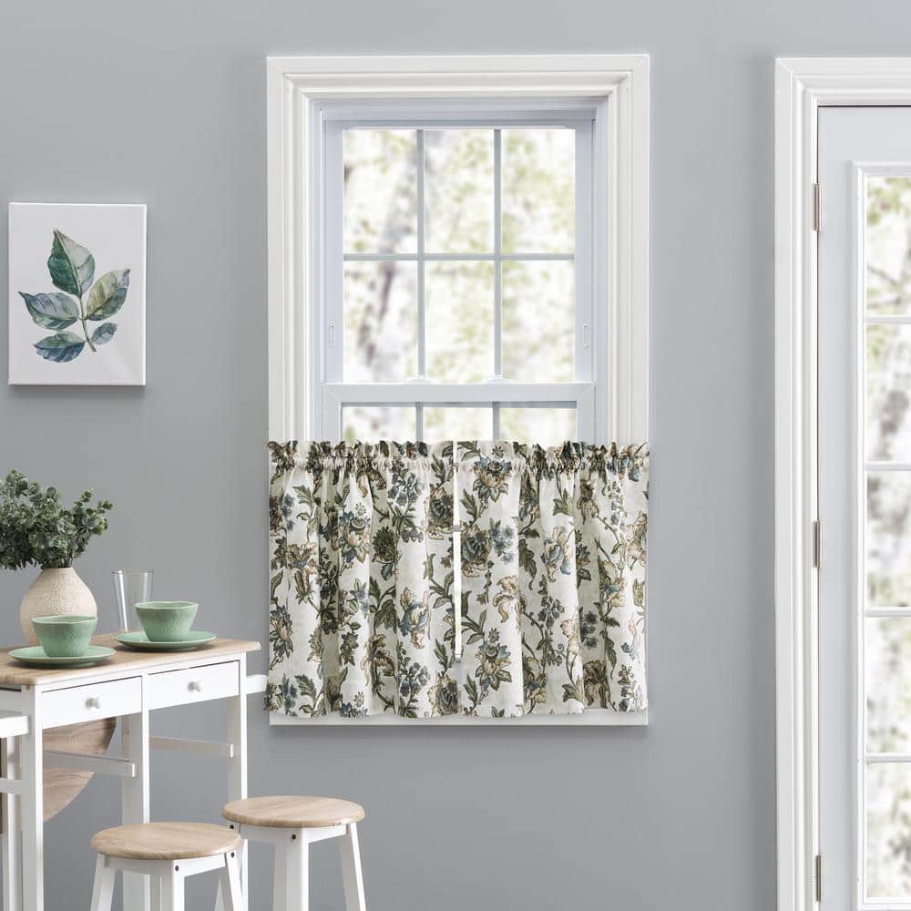Madison Blue Floral Cotton Polyester Rod Pocket Window Curtain