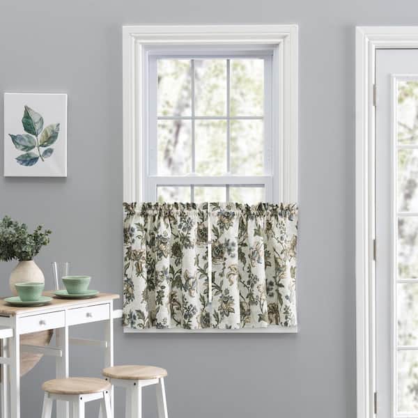 Ellis Curtain Madison Floral Blue Polyester/Cotton Light Filtering Tailored Tier - 56 in. W x 24 in. L