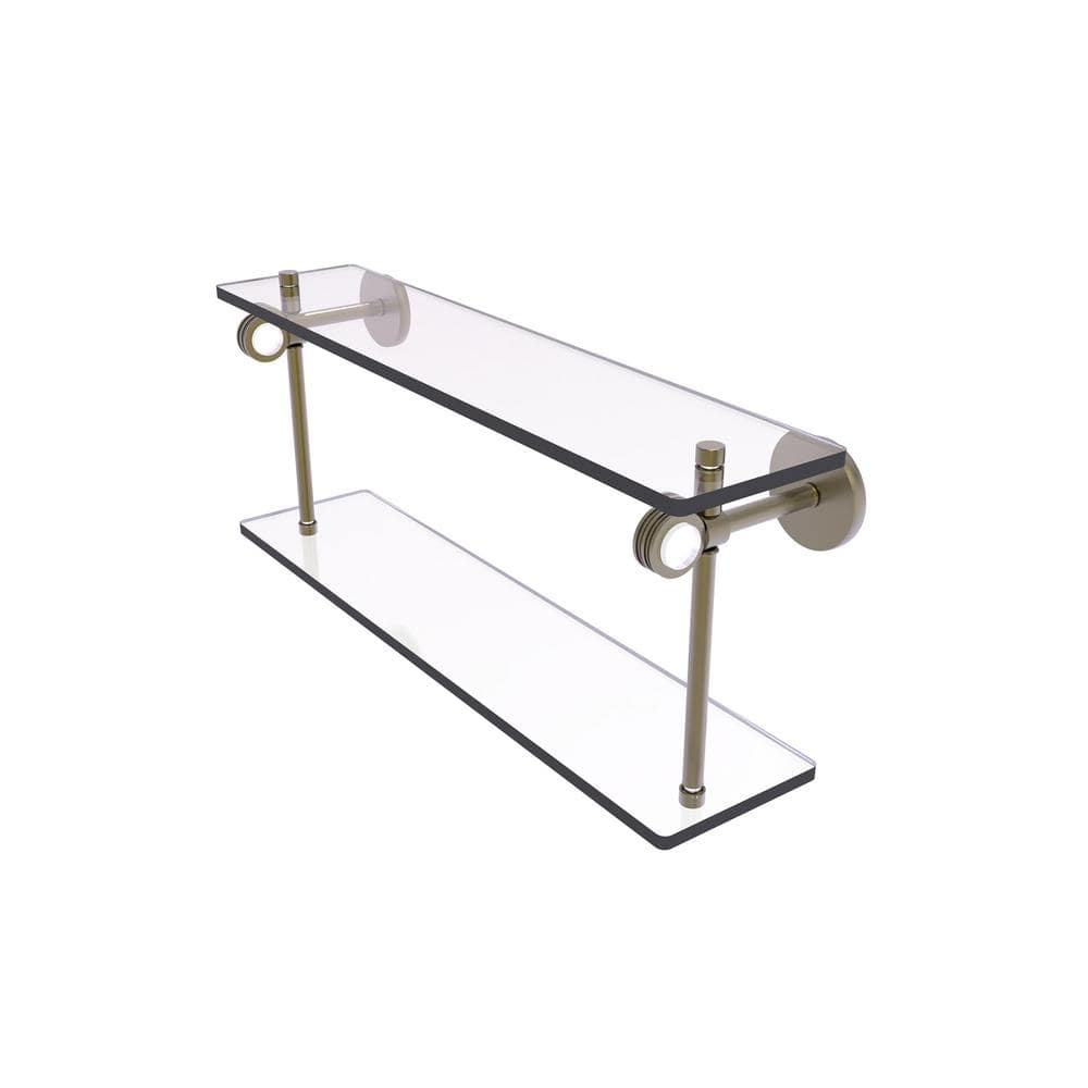 Allied Brass Clearview 16 in. Double Glass Shelf with Dotted Accents in Antique Brass