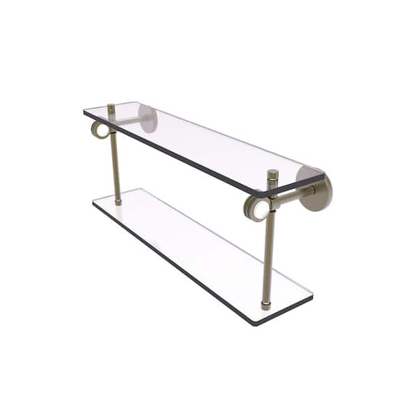 Allied Brass Clearview 16 in. W x 9.2 in. H x 5.6 D Glass Rectangular Shelf in Antique Brass with Dotted Accents