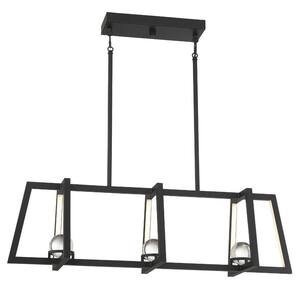 Haven 38 in. W x 11 in. H 36-Watt Integrated LED Matte Black Linear Chandelier with Crystal Balls
