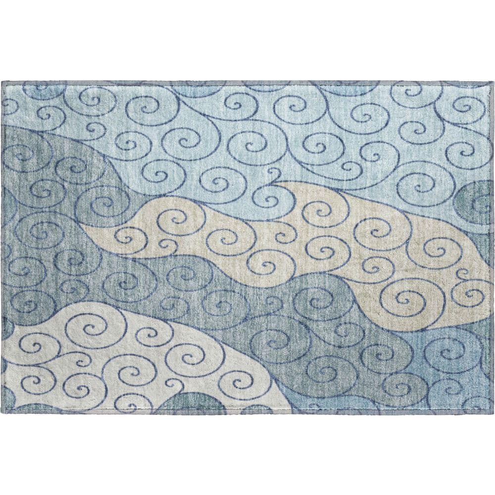Mayfield Premium Machine Washable Abstract AMF2464 Sky 3 ft. x 4 ft. Area Rug price history on PriceWatchPro