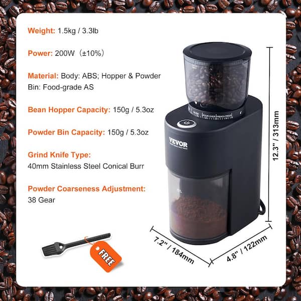 VEVOR Conical Burr Grinder, 5.3 oz. 20-Cups Electric Adjustable Burr Mill  with 35-Precise Grind Setting, Coffee Grinder ZDKFYMJJJXS40JRH4V1 - The  Home Depot