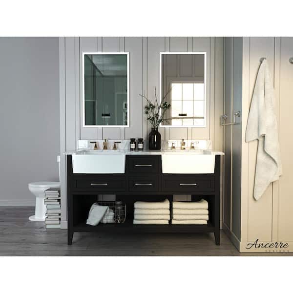 Ancerre Designs Hayley 60 in. W x 20.1 in. D x 34.6 H Bath Vanity in Black Onyx with Carrara White Marble Vanity Top with White Basin