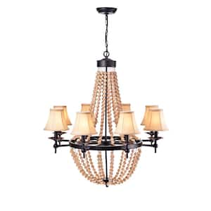 Torgo 8-Light Black Candle Style Chandelier With Wood Accents for Dining/Living Room, Bedroom, with No Bulbs Included
