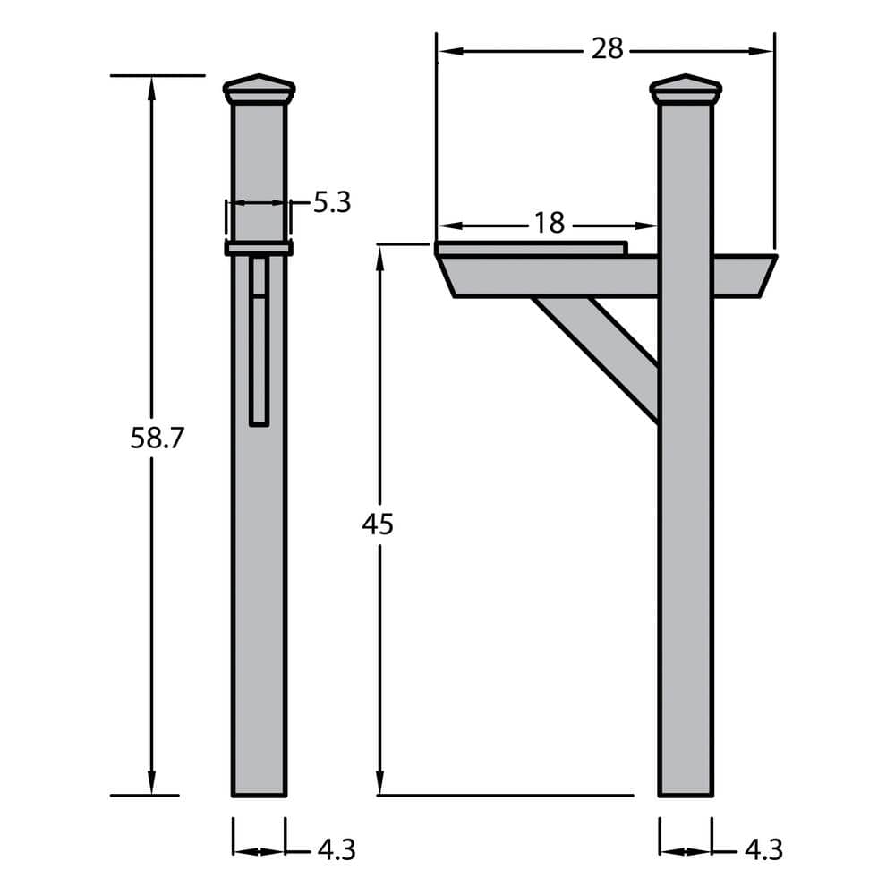 Harbor Gray Steel Mailbox Post with Shelf, 58.7" Height