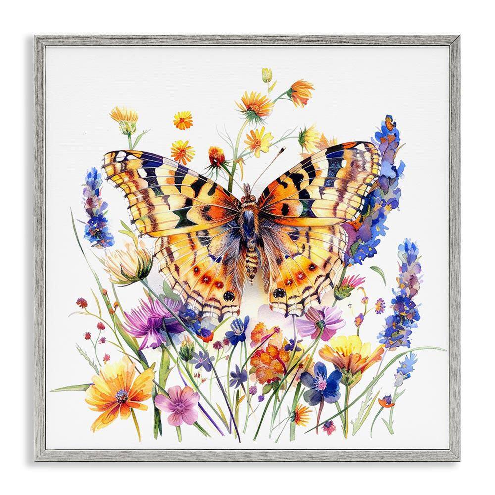 Garden Flowers and Butterfly by LSR Design Studio Gray Framed Animal Giclee Art Print 24 in. x 24 in. price history on PriceWatchPro