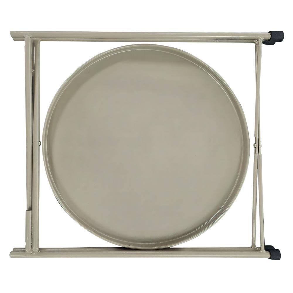 Beige 18" Round Metal Tray Top Foldable Side Table