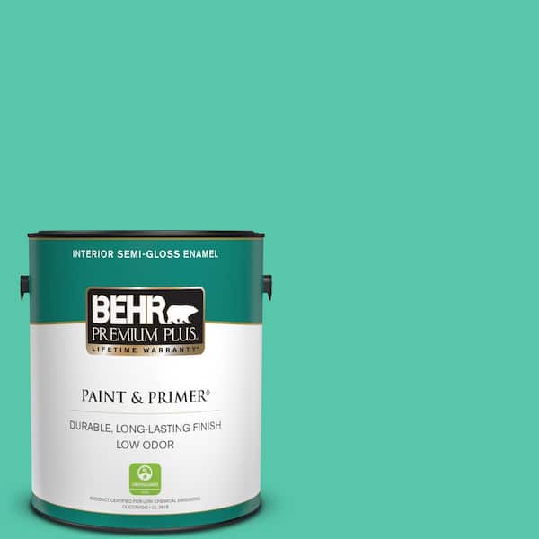 BEHR PREMIUM PLUS 1 gal. #480B-4 Shoreline Green Semi-Gloss Enamel Low Odor Interior Paint & Primer