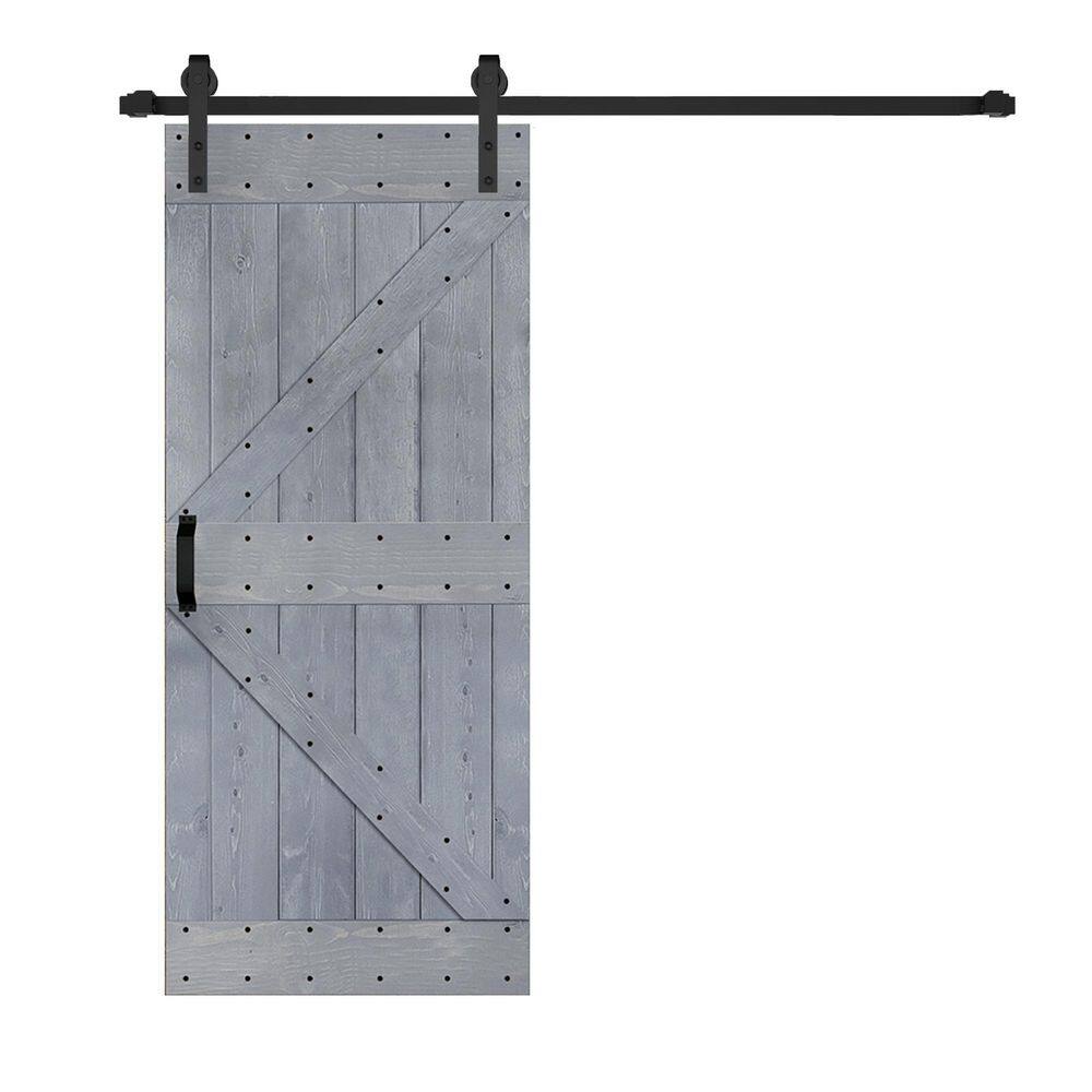 K Style 36 in. x 84 in. Dark Gray Finished Soild Wood Sliding Barn Door with Hardware Kit - Assembly Needed price history on PriceWatchPro