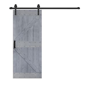 K Style 36 in. x 84 in. Dark Gray Finished Soild Wood Sliding Barn Door with Hardware Kit - Assembly Needed