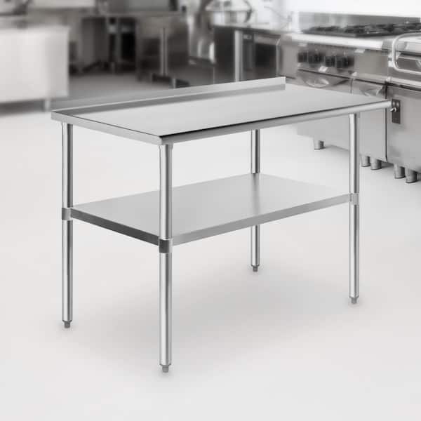 GRIDMANN 48 x 24 in. Stainless Steel Kitchen Utility Table with Backsplash and Bottom-Shelf