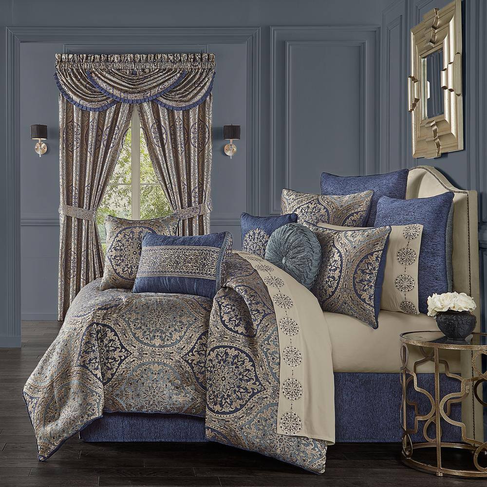 Navy and Gold Embroidered Square Boudoir Decorative Pillow