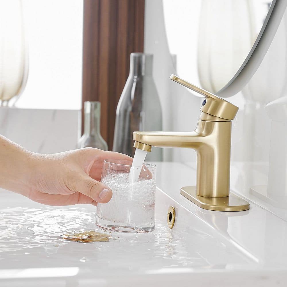 Brushed Gold Single Handle Stainless Steel Bathroom Faucet with Drain