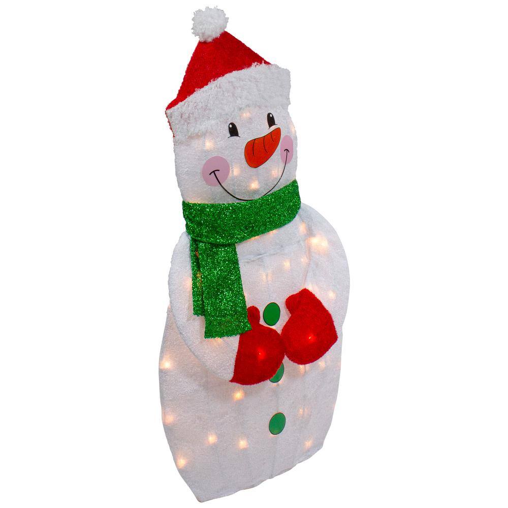 32" Lighted Chenille Snowman with Scarf and Hat