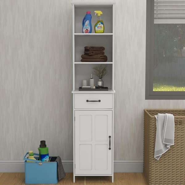 15.74 in. W x 11.8 in. D x 64.96 in. H White Narrow Height Slim Tall Linen Cabinet