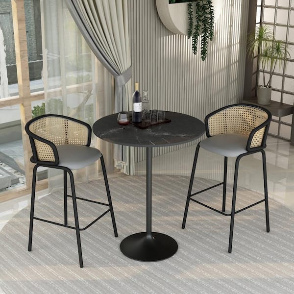 Leisuremod Round 36 in. Bar Height Dining Table with MDF Top & Black Stainless Steel Pedestal Base Verve Series in Black Marbleized
