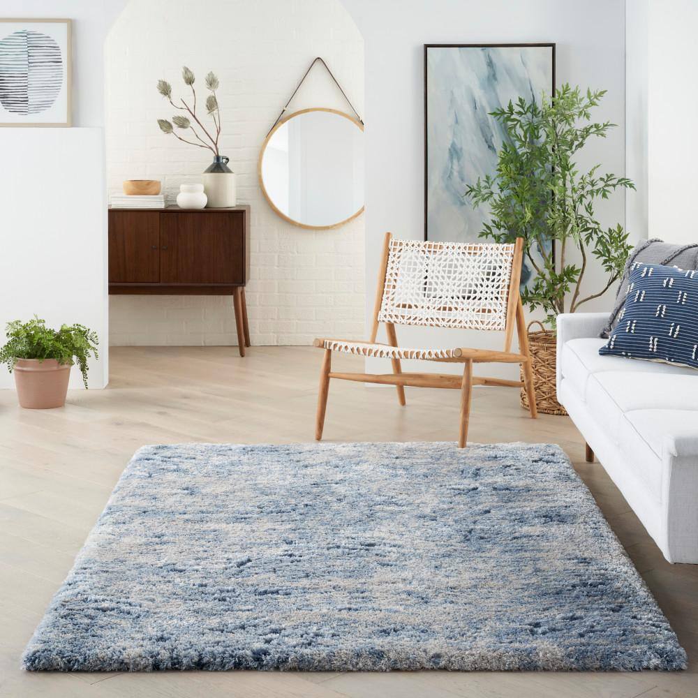 Luxurious Light Blue Abstract Shag 4' x 6' Area Rug