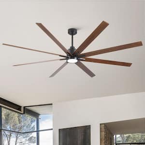 Coastal 84 in. Indoor Matte Black Large Windmill Ceiling Fan with Light,Walnut Wood Blades and Remote Control